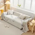 Beige chenille bankovertrek met grijze golfstructuur en elegante franjes afwerking - Liuyun-stijl / 180x150cm / Lichtgrijs