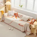 Minimalistische chenille bankhoes in beige met oranje abstracte patronen en franjes aan de rand - Liuyun-stijl / 180x150cm / Honing Oranje