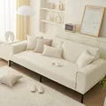 Waterproof teddy velvet sofa cover set in cream white with plush cushion and pillows - 70*70 / Off White