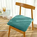 Plush teal office chair cushion in high-density faux fur with secure non-slip ties - Square Style / Green
