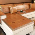 Bamboo sofa mat in dark brown with floral patterns for summer cooling comfort - White Blue Gradient