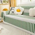 Green and white striped scratch-resistant sofa cover blanket with stylish white tassels - Small / Fresh Mango (Green White Stripe)