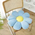 Blue sunflower plush cushion in light blue corduroy fabric on a wooden chair - 35*35cm / Sky Blue