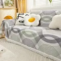 Minimalist scratch-resistant sofa cover with geometric circles and white fringe tassels - Small / Rhythm (Geometric Rings)