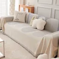 Reversible beige and grey chenille sofa cover featuring geometric arch patterns and tassels - 180*130 / Annular Rings-Gray
