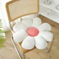 Daisy plush cushion with white petals and pink center on a rattan wooden chair - 35*35cm / Off-white