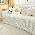 Modern white sofa cover with green wavy pattern and decorative handmade fringe - Small / Dream Weaver (Green Wave)