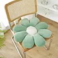 Plush sunflower seat cushion in light green corduroy fabric on a wooden chair - Light Green