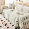 Housse de canapé en chenille avec rayures vertes et glands décoratifs de protection - 180*130 / Vert