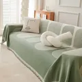 Green geometric chenille sofa cover with fringed edges in a minimalist nordic living room - 180*130 / Annular Rings-Green