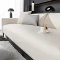 Waterproof faux leather sofa cover in cream white with geometric patchwork detail - 70*70 / Grace Beige