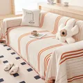 Housse de canapé en chenille beige avec rayures orange et franges pour protéger les meubles - 180*130 / Orange