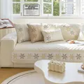 Cream quilted cotton sofa cushion with yellow star embroidery and non-slip texture - 70x70 / White