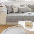 Grey and beige quilted cotton sofa cover with star flower pattern and anti-slip backing - 70x70 / Gray