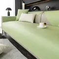 Waterproof faux leather sofa cover in light green with lychee texture and pillows - Grace Matcha Green