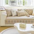 Beige quilted cotton sofa cushion with grey and ginger snowflake embroidery design - 70x70cm / Celestial Series / Khaki