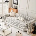 Gray and white geometric chenille sofa cover with fringed edges and modern pattern - 180x130 / Gray