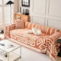 Chenille sofa cover with orange geometric patterns and stylish fringe details - 180*130 / Orange