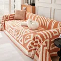 Funda de sofá de punto naranja y beige con patrones geométricos y flecos - 180*90 / Naranja