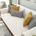 Funda de sofá impermeable beige en tela de chenilla con cojines decorativos de colores - 70x70 Estilo Cuadrado / Pana Beige Dobladillo
