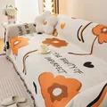 Beige chenille sofa cover with orange floral pattern, black hearts and tassels - 180*130 / Orange