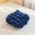 Coussin noué à la main en velours bleu marine, forme carrée pour canapé et lit - Bleu Marine