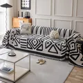Nordic chenille sofa cover with black and white geometric patterns and fringe - 180*90 / SD# Bohemian - Beige