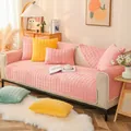 Quilted plush velvet sofa cover in macaron colors with thick anti-slip texture - 70*70cm / Pink