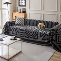 Modern black and gray geometric chenille sofa cover with decorative fringed tassels - 180*90 / SD# Bohemian - New Dark Grey