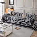 Modern geometric cat-proof sofa cover with fringes in black and grey knit fabric - 180*90 / SD# Bohemian - New Light Grey