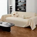 Copridivano impermeabile a nido d'ape color crema con bordi sfrangiati per tre posti - 180*150 / Beige