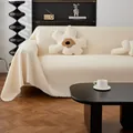 Copridivano a nido d'ape bianco crema con cuscini decorativi a fiore e nodo - 180x150cm / Beige