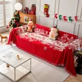 Funda de sofá roja navideña con estampados de copos de nieve blancos y detalles de flecos - 180*90 / Cinta de Navidad