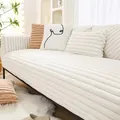 Cream white faux rabbit fur sofa cover with striped texture and matching pillows - 70*70 / Off White