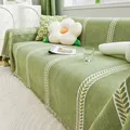 Funda de sofá de chenilla verde hierba con estampado de hojas y flecos - Serie Wanlyu / 180x130cm / Verde Hoja Suave