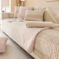 Winter plush waffle texture sofa cover in cream and light pink with non-slip backing - 70x70cm / Khaki