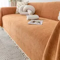 Modern orange chenille sofa cover with herringbone pattern and tassel fringe detail - Orange Red