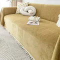 Modern mustard yellow chenille herringbone sofa cover with decorative tassels - Khaki Yellow