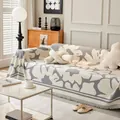 Housse de canapé nordique en chenille grise à motif floral et franges élégantes - Gris