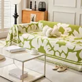 Couverture de canapé nordique vert avocat à motif floral avec franges - Vert