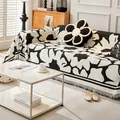 Housse de canapé de luxe nordique avec motif floral noir et blanc et bords à franges - 180*150 / Noir