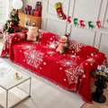 Funda de sofá roja navideña con patrones de copos de nieve y borlas decorativas - 180*90 / Copo de nieve