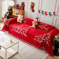 Funda roja festiva para sofá de Navidad con copos de nieve, borlas y texto navideño - 180*90 / Árbol de Navidad