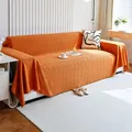 Orange knitted sofa cover with diamond texture for all seasons on a 3-seater sofa - 180*150 / Caramel