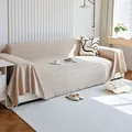 Beige textured cotton sofa throw blanket with diamond pattern and fringed edges - 180*150 / Khaki