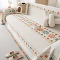 Copridivano bohémien in ciniglia con motivi a stella e nappine colorate decorative - 180x380cm / Bianco Sporco