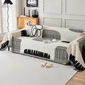 Housse de canapé en chenille blanc cassé avec motifs abstraits et bordures à pompons - 180*130 / Impression-Noir