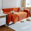 Burnt orange chenille sofa throw cover with wide textured corduroy fabric for 3-seater sofa - 180x90 / Caramel color