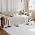 Extra wide cream white waffle weave sofa cover with decorative frayed edges for protection - Muxi Sofa Cover - Khaki / 180*90
