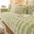 Thick light green plush sofa cover set with premium wavy texture and anti-slip backing - Matcha Green